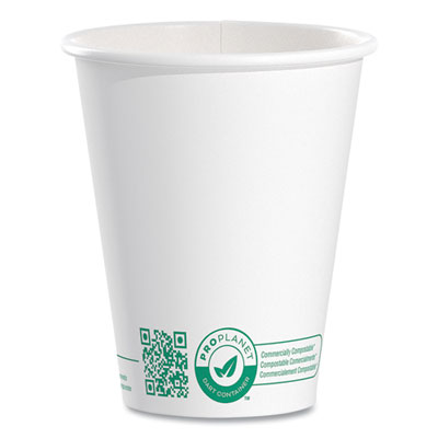 SOLO Compostable Paper Hot Cups, ProPlanet Seal, 8 oz, White/Green, 1,000/Carton (378PLAPLANET)