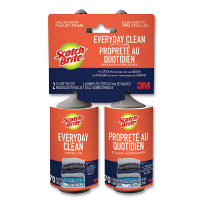 Scotch-Brite Everyday Clean Lint Roller, 70 Sheets/Roll, 2/Pack (836RS70TP)