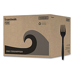 Boardwalk Heavyweight Wrapped Polypropylene Cutlery, Fork, Plastic, Black, 1,000/Carton (FORKHWPPBIW)