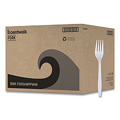 Boardwalk Heavyweight Wrapped Polypropylene Cutlery, Fork, Plastic, White, 1,000/Carton (FORKHWPPWIW)