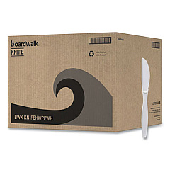 Boardwalk Heavyweight Polypropylene Cutlery, Knife, Plastic, White, 1,000/Carton (KNIFEHWPPWH)