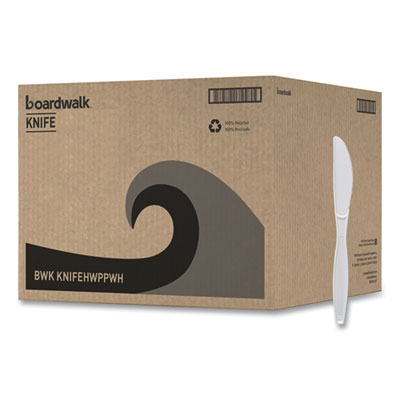 Boardwalk Heavyweight Polypropylene Cutlery, Knife, Plastic, White, 1,000/Carton (KNIFEHWPPWH)