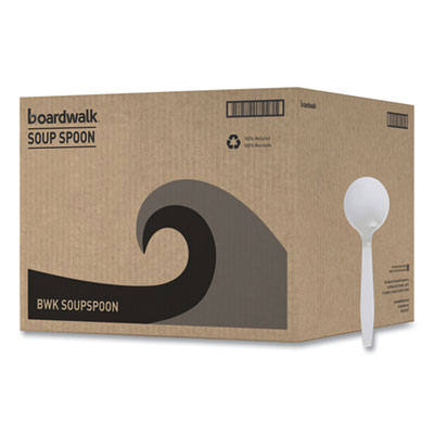 Boardwalk Mediumweight Polystyrene Cutlery, Soup Spoon, Plastic, White, 1,000/Carton