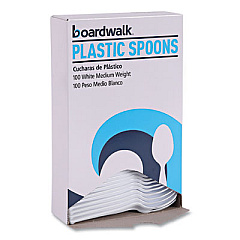 Boardwalk Mediumweight Polystyrene Cutlery, Spoon, Plastic, White, 100/Box (SPOONMWPSBX)