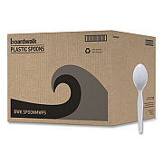 Boardwalk Mediumweight Polystyrene Cutlery, Spoon, Plastic, White, 100/Box, 10 Boxes/Carton (SPOONMWPSCT)