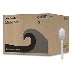 Boardwalk Mediumweight Polystyrene Cutlery, Spoon, Plastic, White, 100/Box, 10 Boxes/Carton (SPOONMWPSCT)
