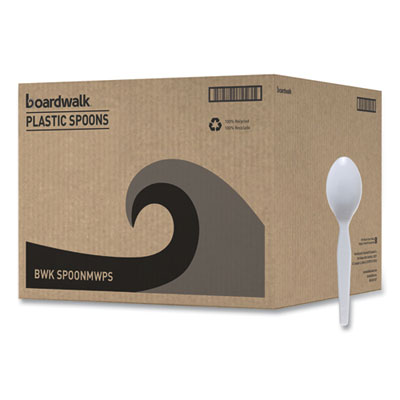 Boardwalk Mediumweight Polystyrene Cutlery, Spoon, Plastic, White, 100/Box, 10 Boxes/Carton (SPOONMWPSCT)