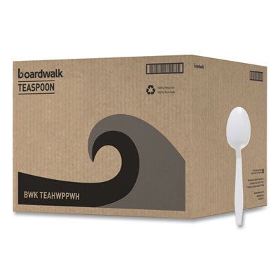 Boardwalk Heavyweight Polypropylene Cutlery, Spoon, Plastic, White, 1,000/Carton (TEAHWPPWH)