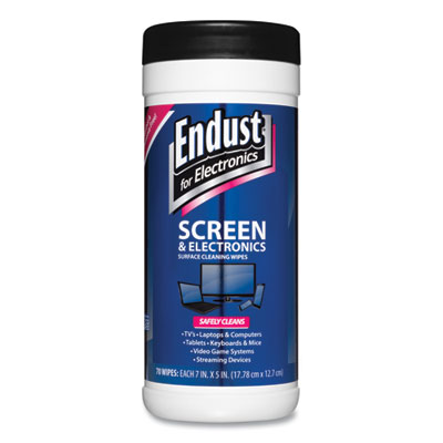 Endust Antistatic Screen Cleaning Wipes, Premoistened, 5 x 7, Clean Scent, White, 70/Canister (11506)