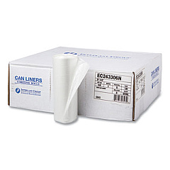 Inteplast Group High-Density Commercial Can Liners, 16 gal, 6 mic, 24" x 33", Natural, Perforated Roll, 50 Bags/Roll, 20 Rolls/Carton (EC243306N)