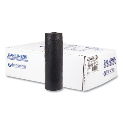 Inteplast Group High-Density Commercial Can Liners, 33 gal, 16 mic, 33" x 40", Black, Interleaved Roll, 25 Bags/Roll, 10 Rolls/Carton (S334016K)