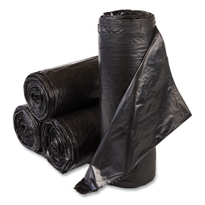 Inteplast Group High-Density Commercial Can Liners, 55 gal, 22.1 mic, 36" x 60", Black, Interleaved Roll, 25 Bags/Roll, 6 Rolls/Carton (S366022K)
