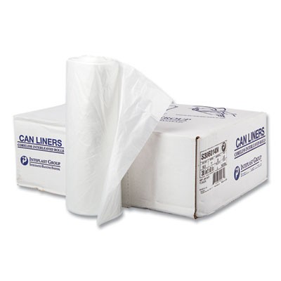 Inteplast Group High-Density Commercial Can Liners, 60 gal, 14 mic, 38" x 60", Clear, Interleaved Roll, 25 Bags/Roll, 8 Rolls/Carton (S386014N)