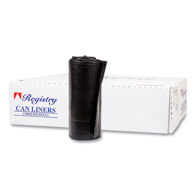 Inteplast Group High-Density Commercial Can Liners, 60 gal, 17 mic, 38" x 60", Black, Interleaved Roll, 25 Bags/Roll, 8 Rolls/Carton (S386017K)