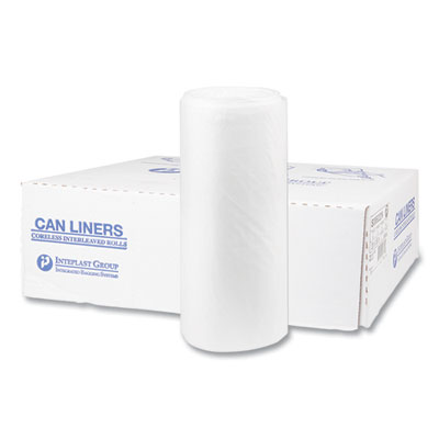 Inteplast Group High-Density Commercial Can Liners, 60 gal, 22 mic, 38" x 60", Clear, Interleaved Roll, 25 Bags/Roll, 6 Rolls/Carton (S386022N)