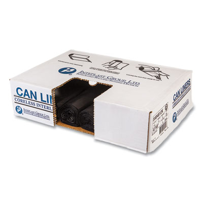 Inteplast Group High-Density Commercial Can Liners, 45 gal, 12 mic, 40" x 48", Black, Interleaved Roll, 25 Bags/Roll, 10 Rolls/Carton (S404812K)