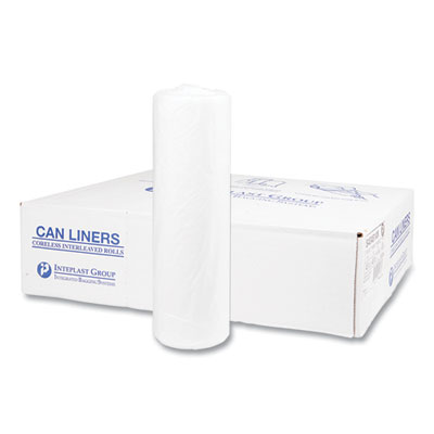 Inteplast Group High-Density Commercial Can Liners, 45 gal, 14 mic, 40" x 48", Clear, Interleaved Roll, 25 Bags/Roll, 10 Rolls/Carton (S404814N)
