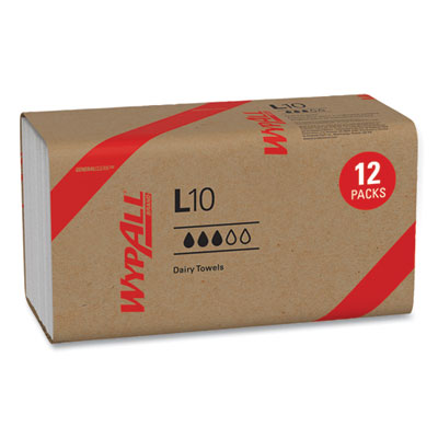 WypAll L10 SANI-PREP Dairy Towels, Banded, 2-Ply, 9.3 x 10.5, Unscented, White, 200/Pack, 12 Packs/Carton (01770)