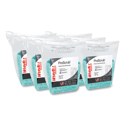 WypAll Power Clean ProScrub Pre-Saturated Wipes, 12 x 9.5, Citrus Scent, Green, 75/Pack, 6 Packs/Carton (91367CT)