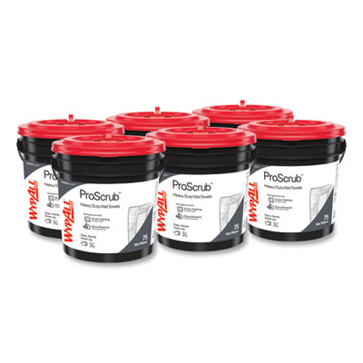 WypAll Power Clean ProScrub Pre-Saturated Wipes, 9.5 x 12, Citrus Scent, Green, 75/Bucket, 6 Buckets/Carton (91371CT)