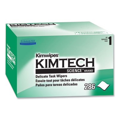 Kimtech Kimwipes Delicate Task Wipers, 1-Ply, 4.4 x 8.4, Unscented, White, 286/Box (34155)