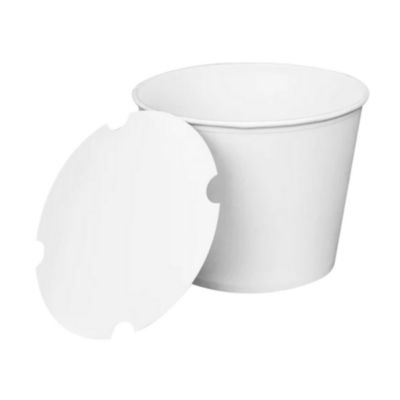 Karat Food Bucket with Lid, 130 oz, 8.46" Diameter x 6.6" h, White, Paper, 150/Carton (CFB130WBNDLE)