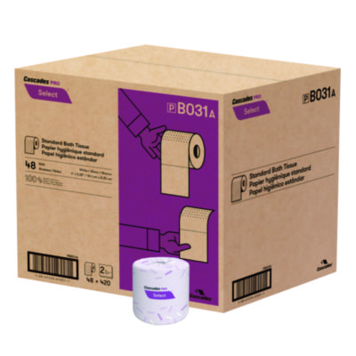 Cascades PRO Select Standard Bath Tissue, Septic Safe, 2-Ply, White, 420 Sheets/Roll, 48 Rolls/Carton (B031)