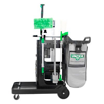 Unger SpotCleanRx Janitorial Carts, Plastic, 3 Shelves, 23.5 x 25 x 25, Black (CRTSP)