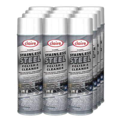 Claire Stainless Steel Polish and Cleaner, Lemon Scent, 15 oz Aerosol Spray (841EA)