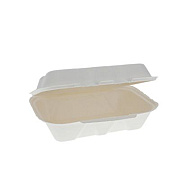 Pactiv Evergreen EarthChoice PFAS Free Compostable Hinged Lid Container, 9 x 6 x 3, Natural, Sugarcane, 150/Carton (YMCH0089PFFR)