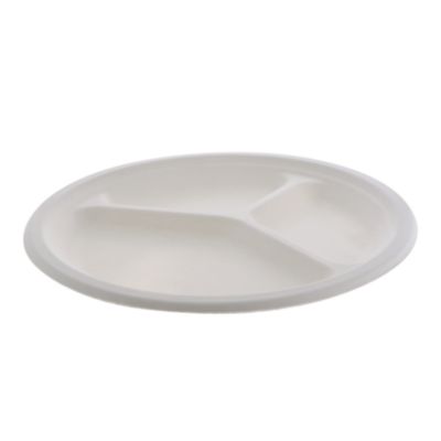 Pactiv Evergreen EarthChoice PFAS Free Compostable Dinnerware, 3-Compartment Plate, Sugarcane, 10.25" dia, Natural, 500/Carton (MC50044PFREE)