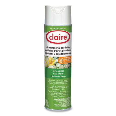 Claire Aerosol Air Freshener and Deodorizer, Lemongrass Citronella, 12 oz Aerosol Spray, 12 Cans (1307)