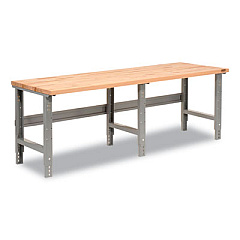 Global Industrial Standard Duty Butcher Block Top Adjustable Height Workbench, 2,000 lbs, 96 x 36 x 30.88 to 36.88, Maple/Gray (183179)
