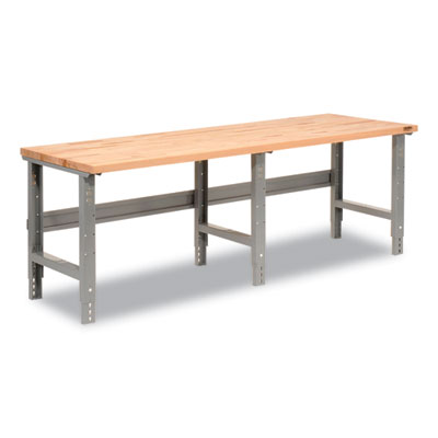 Global Industrial Standard Duty Butcher Block Top Adjustable Height Workbench, 2,000 lbs, 96 x 36 x 30.88 to 36.88, Maple/Gray (183179)