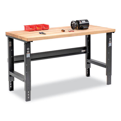 Global Industrial Standard Duty Butcher Block Top Adjustable Height Workbench, 2,000 lbs, 60 x 30 x 30.88 to 36.88, Black (183166BK)