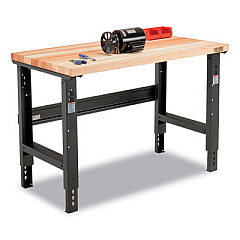 Global Industrial Standard Duty Butcher Block Top Adjustable Height Workbench, 2,000 lbs, 48 x 30 x 30.88 to 36.88, Maple/Black (319076)