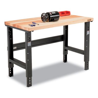 Global Industrial Standard Duty Butcher Block Top Adjustable Height Workbench, 2,000 lbs, 48 x 30 x 30.88 to 36.88, Maple/Black (319076)