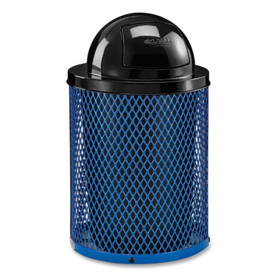 Global Industrial Outdoor Diamond Steel Trash Can, 36 gal, Dome Lid, Blue (261948BL)