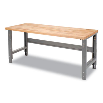 Global Industrial Standard Duty Butcher Block Top Adjustable Height Workbench, 2,000 lbs, 72 x 36 x 30.88 to 36.88, Maple/Gray (183169)