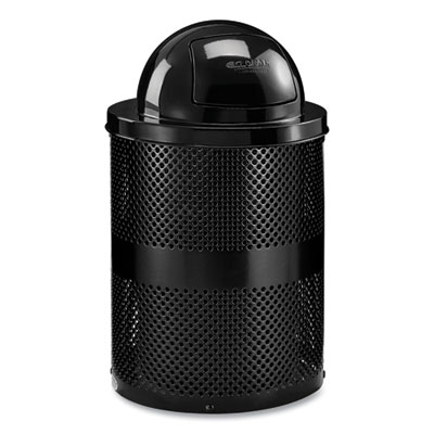 Global Industrial Outdoor Perforated Steel Trash Can with Dome Lid, 36 gal, Steel, Black (261949BK)