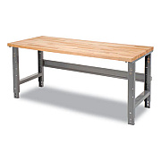 Global Industrial Standard Duty Butcher Block Top Adjustable Height Workbench, 2,000 lbs, 60 x 30 x 30.88 to 36.88, Gray (183166)