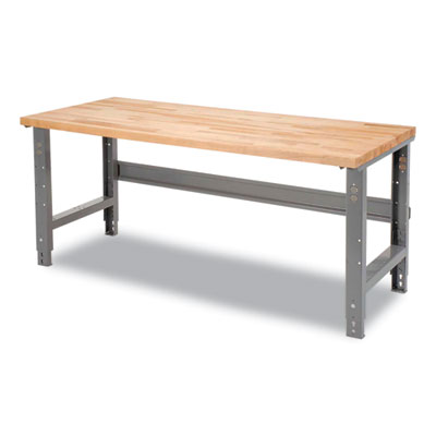 Global Industrial Standard Duty Butcher Block Top Adjustable Height Workbench, 2,000 lbs, 60 x 30 x 30.88 to 36.88, Gray (183166)