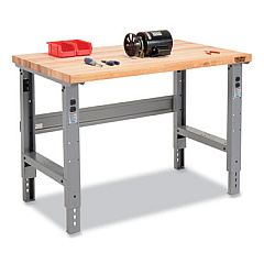 Global Industrial Standard Duty Butcher Block Top Adjustable Height Workbench, 48 x 30 x 30.88 to 36.88, Gray (183149)