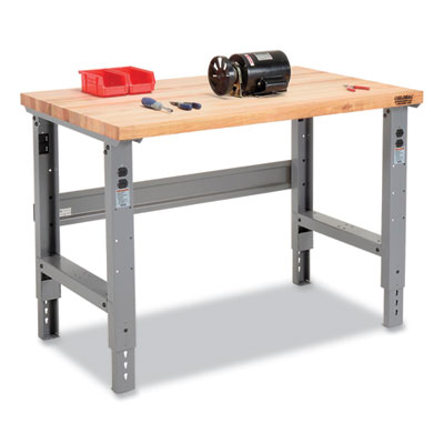 Global Industrial Standard Duty Butcher Block Top Adjustable Height Workbench, 48 x 30 x 30.88 to 36.88, Gray (183149)