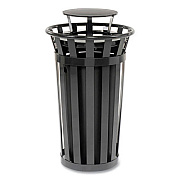 Global Industrial Outdoor Slatted Steel Trash Can, Rain Bonnet Lid, 24 gal, Black (260803BK)