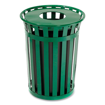 Global Industrial Outdoor Slatted Steel Trash Can, 36 gal, Green (237726GN)