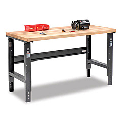 Global Industrial Standard Duty Butcher Block Top Adjustable Height Workbench, 2,000 lbs, 60 x 30 x 30.88 to 36.88, Birch/Black (318912BK)