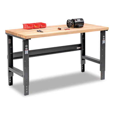 Global Industrial Standard Duty Butcher Block Top Adjustable Height Workbench, 2,000 lbs, 60 x 30 x 30.88 to 36.88, Birch/Black (318912BK)