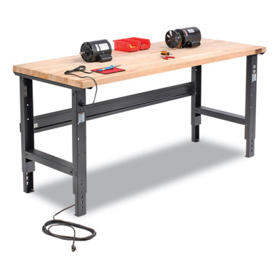 Global Industrial Standard Duty Butcher Block Top Adjustable Height Workbench, 2,000 lbs, 72 x 36 x 30.88 to 36.88, Maple/Black (183169BK)
