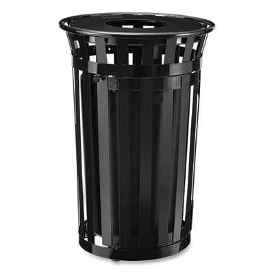 Global Industrial Outdoor Slatted Steel Trash Can, With Access Door, 36 gal, Steel Black (261940BK)